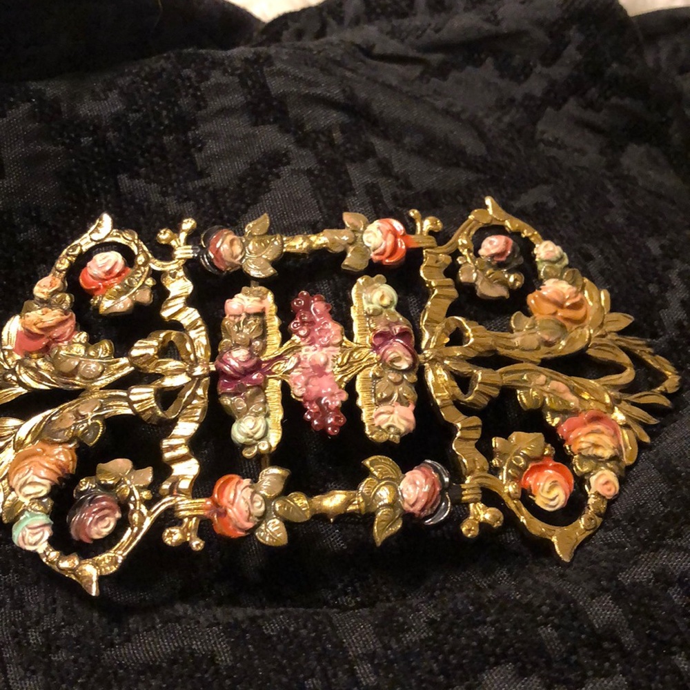 Vintage Brass & Enamel Belt Buckle